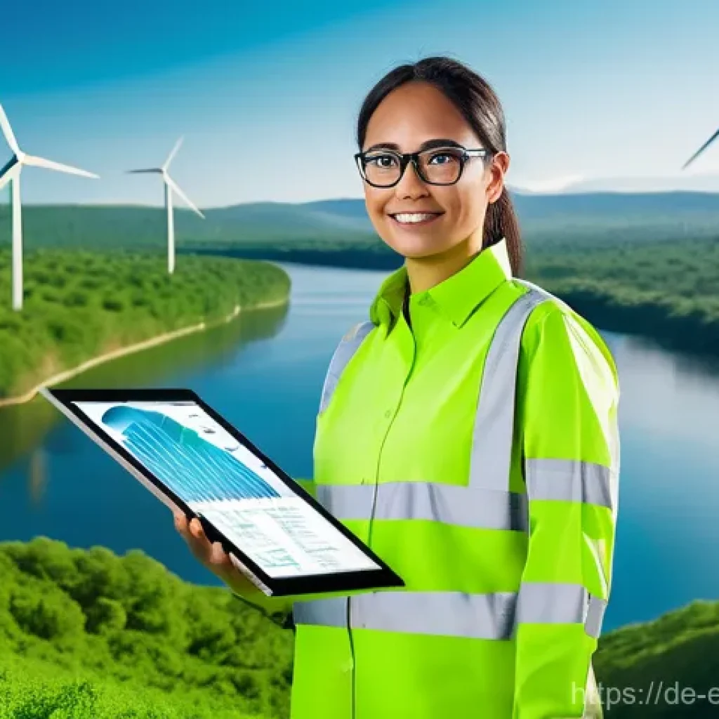 환경보전기술자 관련 법규와 제도 - **Prompt:** A professional environmental protection technician, a man or woman in their 30s, dressed...