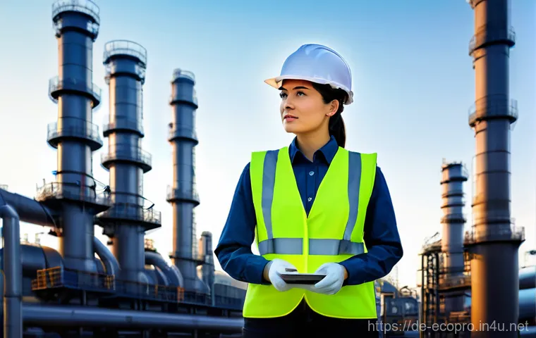 환경보전기술자 실무 사례 - **Prompt 1: Industrial Emissions Control Engineer**
    "A highly detailed, realistic image of a fem...