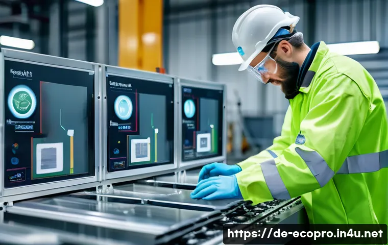 환경보전기술자 직무 분석 - A detailed industrial scene inside a modern German factory focused on environmental technology: engi...